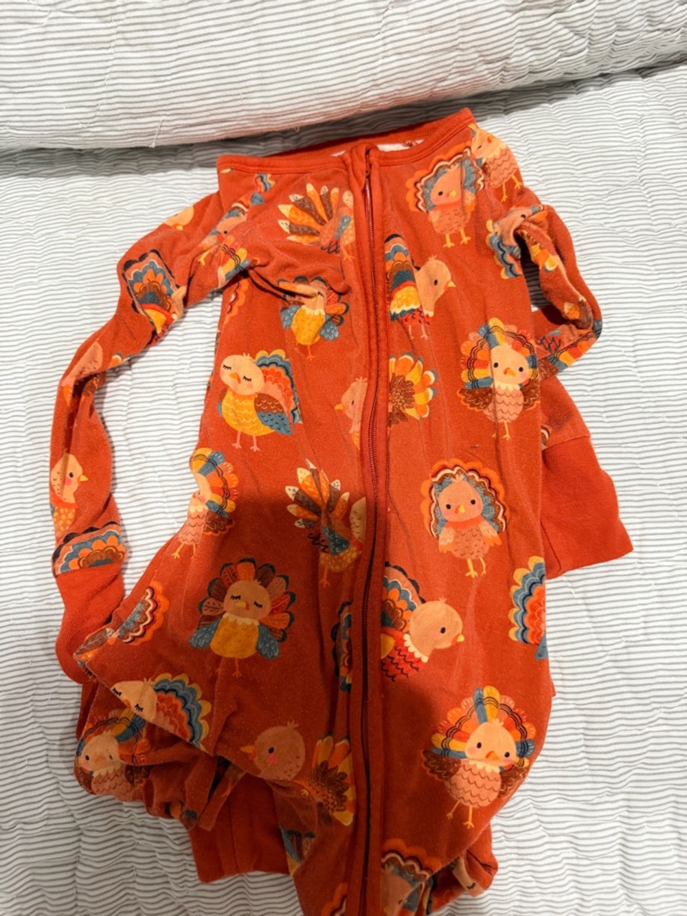 Little Sleepies Orange Turkey-Print Footed Pajama